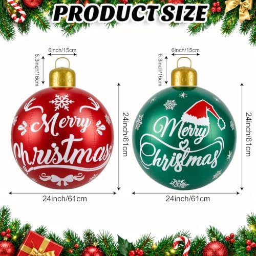 Inflatable Christmas Ornaments 2 Pack,24 Inch Giant Balls Front Porch Decor - Image 2