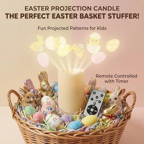 XingsLight Easter Flameless Candle Projector – LED Pillar Candle with Bunny, Chick & Egg Projection Lights |Remote Control & Timer, Easter Basket Stuffer Gift,2 Pack - Image 3