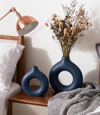 Ceramic Donut Vase Set of 2 Home Decor Modern Farmhouse Style Living Room Ornament Dining Table Room Pottery Purple Small Vases for Dried Flowers - Image 6