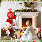 Geelin 39.37 Inches Inch Christmas Wooden Stocking Holder Stand Freestanding Christmas Stocking Stand Rack with 7 Hooks with Red Ribbon for Xmas Living Bedroom Room - Image 2
