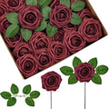InnoGear Artificial Flowers, 50 Pcs Burgundy Foam Fake Roses Bulk with Stems for Decoration DIY Wedding Bouquets Centerpieces Bridal Shower Party Christmas Tree by InnoGear