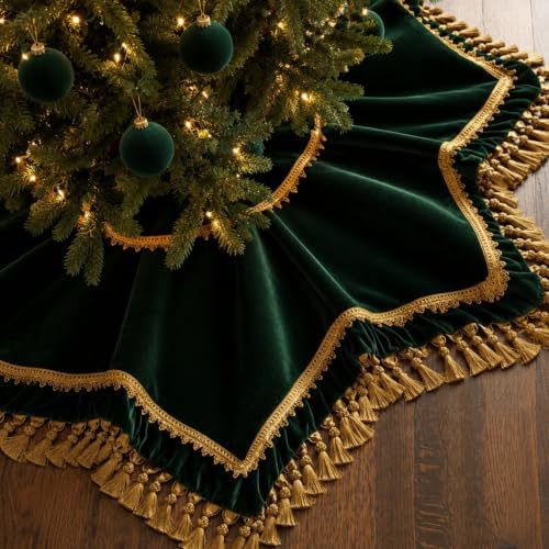 Roowest 48 Inch Dark Green Christmas Tree Skirt Velvet, Octagon by Roowest