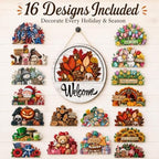 16PCS Interchangeable Welcome Sign for Front Door Seasonal Magnetic Wooden - Image 3