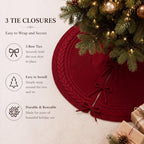 Hollowfly 48 Inch Burgundy Christmas Tree Skirt for 7.5ft Tree Cable Knit - Image 5