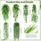 Daifunli 12 Pcs Artificial Hanging Plants Fake Hanging Ferns Plastic Fake Plant for Wall Room Garden Garland Indoor Outdoor Decor No Basket (Eucalyptu,Mandala,Boston,String of Pearl,Podocarpu,Pothos) - Image 5