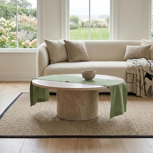 Solino Home 100% Pure Linen Table Runner Oil Green Woven, Fete 14 x 48 in - Image 2
