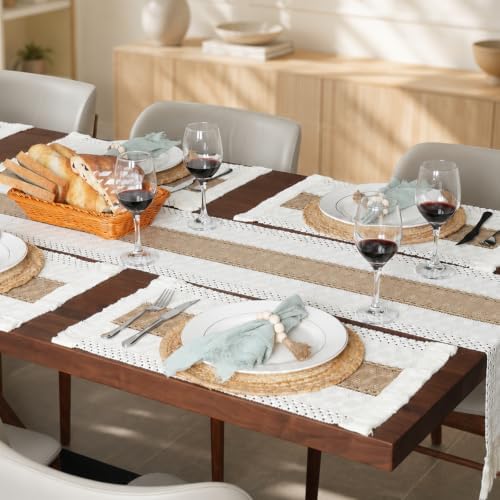 Boho Woven Placemats, Charger Plates Table Runner and Napkin Ring Set of 6 - Image 5