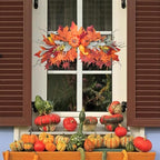 Fall Arch Swags 25.6" Prelit Fall Swag with Lights Harvest Red Leaves Pumpkins Berries Rich Autumn Elements Garland Wreath for Halloween Thanksgiving Farmhouse Harvest Arch Front Door Home Décor - Image 4
