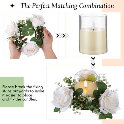 Yunlly 12 Pcs Rose Candle Rings with Candles Sets, White - Image 4