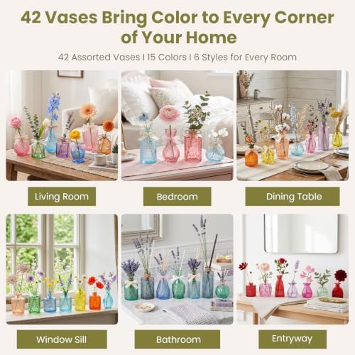 42 Pcs Vases Bulk Colored Glass Bud Vases,Mini Small Colored Vintage Vases - Image 5