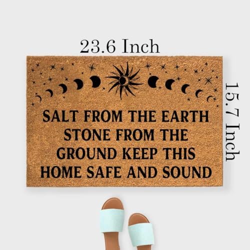 Funny The Entrance Way Outside Personalized Rug with Heavy-Duty Non Slip Outdoor Coconut Coir Doormat Pets Lover Gift 23.6 x 15.7 inch (Salt from The Earth Floral Lunar Cycle) - Image 2