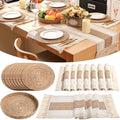 Boho Table Runner and Placemats Set, 8 Sets, Brown, 12x108 by Gandeer
