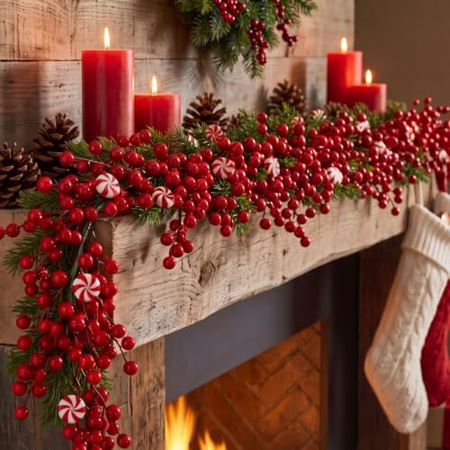 Thiccywoov 6 ft Christmas Candy Cane Garland for Mantel，Red and White by Jgiusenfg