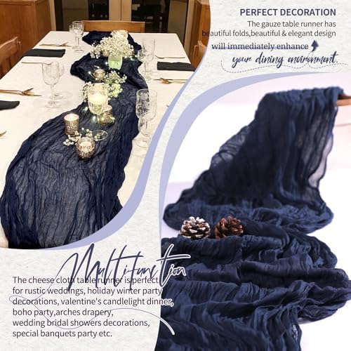 30 Pack Cheesecloth Table Runner 10FT Navy Blue Table Runner Boho Gauze Cheese Cloth Table Runners Long Rustic Sheer Table Decorations for Wedding Party Baby Bridal Shower Birthday Holiday Home - Image 6