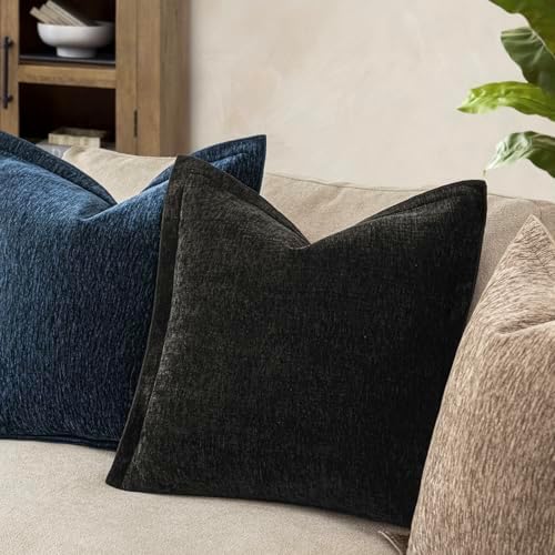 Decorative Chenille Luxury Throw Pillow Covers with Wide Edge, Textured Solid Pillowcases, Soft Velvet Cushion Cover Home Décor for Couch Sofa Chair Bed,20×20 Inch, Set of 2, Lake Blue - Image 4