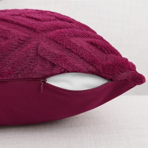 Pallene Fall Burgundy Faux Fur Throw Pillow Covers 24x24 Set of 2 - Image 3