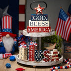 FoldTier 11 Pcs Patriotic Tiered Tray Decor Vintage 4th of July Table Sign - Image 4