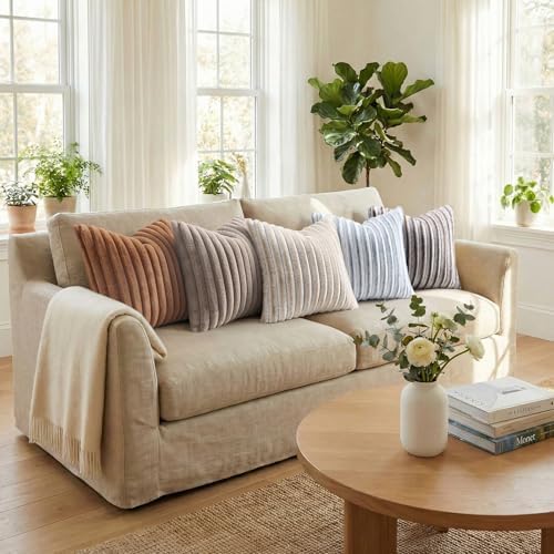 Pallene Faux Fur Decorative Throw Pillow Covers 12x20 Set of 2, Tan - Image 5