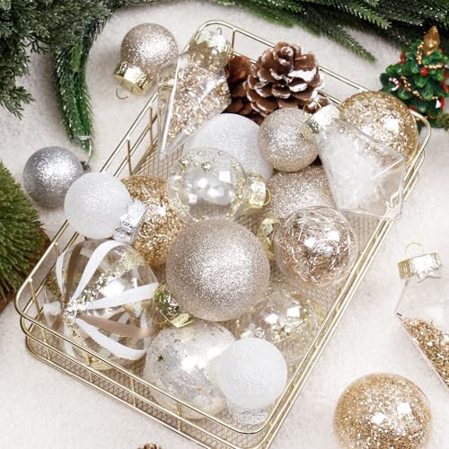 34PCS Champagne/White Christmas Ball Ornaments Set for Tree Decor - Image 3