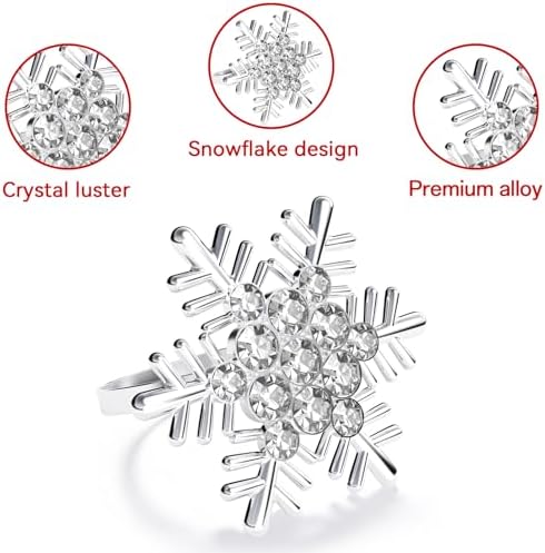 ZeeDix Christmas Silver Snowflake Napkin Rings Set of 24, Napkins Ring for Dinning Table - Rustic Dinner Tables Decoration for Wedding Receptions Christmas Thanksgiving Holiday Party Dinner Parties - Image 3