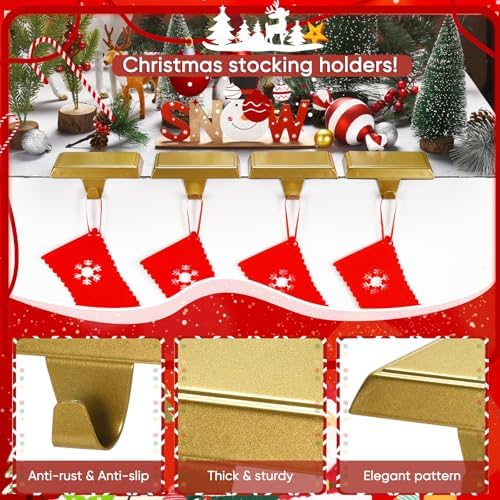 Christmas Stocking Holders for Mantle, Weighted Stocking Hangers, Christmas Stocking Hooks for Tables Window Fireplace Mantle Decoration(Gold,8PCS) - Image 5