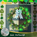 Enhon St. Patrick's Day Decorations, 16in St. Patrick's Day Wreath for Front Door, Lighted Shamrock Clover Wreath with Bow & LED Lights, Waterproof Artificial Spring Decor for Home Porch Wall - Image 4