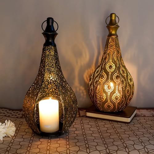Candlestick Candle Barrels Moroccan Style Retro Lanterns Projection Lights Hollowed-Out Decorations Home Ramadan Hanging Outdoor Indoor Courtyard Porch Festival Weddings - Image 3