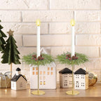 12 PCS Christmas Pine Taper Candle Rings Wreaths 1.38" Mini Norfolk Pine Taper Candle Holder Wreaths Candle Rings with Berry Pinecones for Xmas Holiday Church Home Table Centerpiece Candlesticks Decor - Image 6