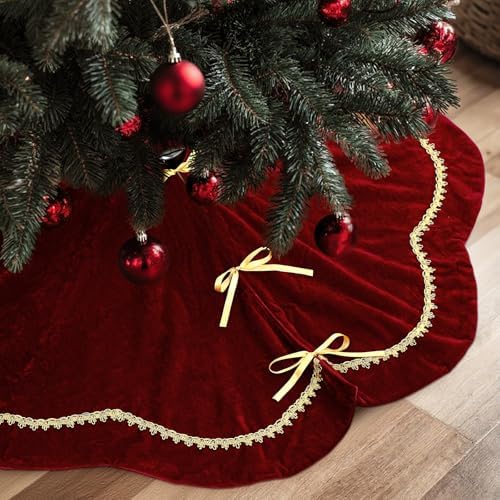 Arrowbash Red 84 Inch Christmas Tree Skirt Velvet Scallop Ddge by Arrowbash