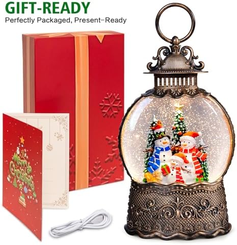 Christmas Snow Globes Lantern with Music, Snowman Snow Globes with Swirling Glitter Effects, USB/Battery Powered with 6-Hour Timer, Christmas Decorations - Image 5
