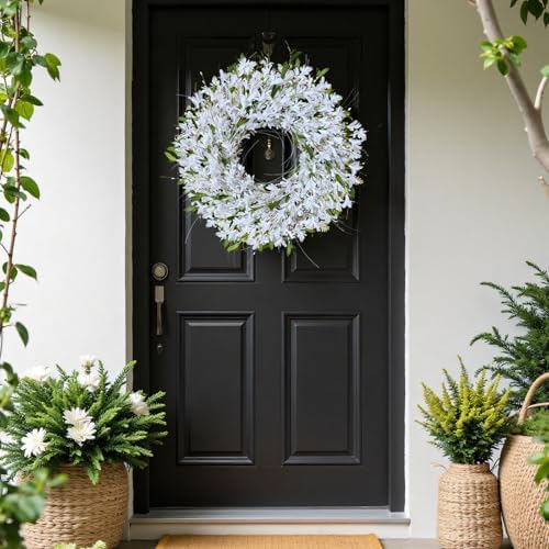 LOKEISNA Spring Wreath White Forsythia Door Wreath, 24 Inch Summer Wreaths for Front Door Outside, Artificial Handmade Forsythia Flower Wreath for Front Door Window Wall Indoor Outdoor Décor Gift - Image 6