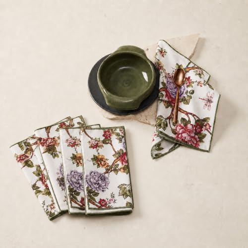 100% Cotton Printed Cloth Napkins Set of 6, 18x18 Inch Reusable Dinner Napkins, Soft Washable Floral Table Napkins for Dining, Parties & Hosting - Ivory Floral - Image 6