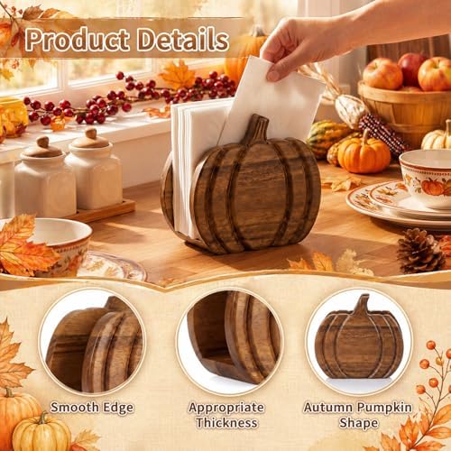 Havawish Fall Pumpkin Wooden Napkin Holder Table Decor, Natural Wood - Image 3