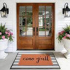 Ciao Y'all Doormat, 2pcs Layered Front Door Mats with Coir Texture Welcome Doormat and Black White Striped Under Non Slip Mat, Farmhouse Porch Decor for Home Entry, Entryway Home Outdoor Decor - Image 3