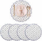 Ridhi Floral Block Print Round Placemats 15" in, Set of 4, Powder Blue by Ridhi