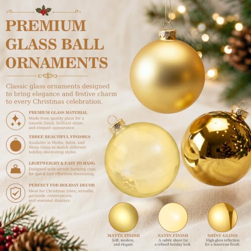 Seenelling 12 Pcs Christmas Glass Ball Ornaments 3.15 Inch, Gold - Image 3