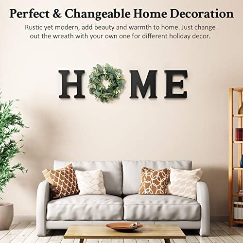 Wooden Home Letters with Wreath Artificial Eucalyptus Modern Decorative Hanging Farmhouse Sign for Living Room & Kitchen - Housewarming & Couple Gifts - Christmas Decoration - Image 2