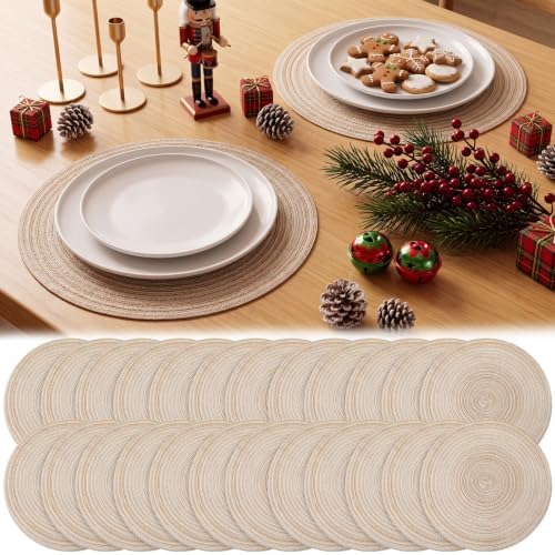 Buryeah 24 Pieces 13 Inch Christmas Round Placemats Circle Woven Place Mats Boho Decor Dining Table Mats Table Scape Hosting Friends for Wedding Birthday Dinner Parties (Beige) by Buryeah