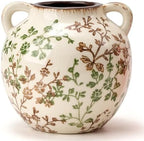 Green and Beige Antique Vase, 5.6 Inch Vintage Chinoiserie Floral Vase, Rustic Ceramic Vase for Home Decor, Living Room, Bookshelf, Office, Entryway, Garden, Chinoiserie Decor, Tuscan Decor by PORCER