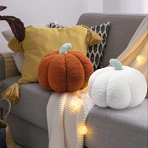 Kajaia 2 Pcs 3D Pumpkin Pillow Fall Decor Cushions,White, Brown - Image 6