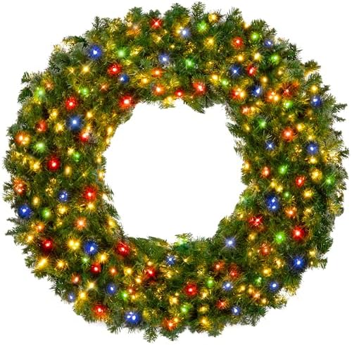 Best Choice Products 60in Large Artificial Pre-Lit Fir Christmas Wreath Holiday Accent Decoration w/ 375 Multicolor Lights, 930 PVC Tips by BestChoiceProducts