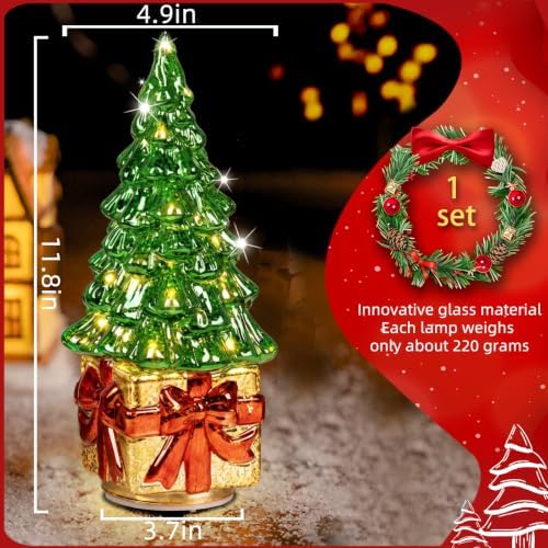 Glass Christmas Trees for Tabletop, Rotating Mercury Glass Christmas Tree Decoration, Sparkling Small Xmas Tree with Lights, Battery Operated Xmas Trees with Timer (Green) - Image 4