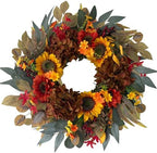 HipTree 24 Inch Fall Sunflower Hydrangea Wreath Autumn Front Door Wreath by HipTree