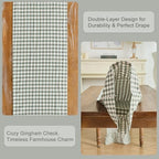 Sage Green Gingham Plaid Ruffle Table Runner 108 Inches Long, 100% Washed Cotton Double Layer Farmhouse Dining Decor for Holiday, Home Party Wedding, 13 x 108 inches - Image 4