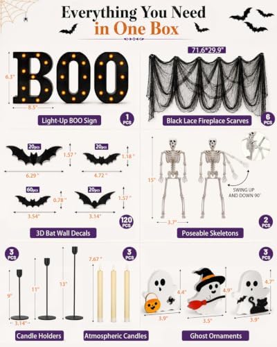 138PCS Halloween Mantel Decor Set, Boo Letters, Ghosts, Gothic Wall Decor - Image 2