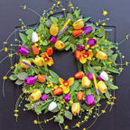 Spring Wreaths for Front Door 24 Inch,Spring Summer Wreath with Colorful Tulip,Eucalyptus and Ferns,Tulip Wreath for Indoor Outdoor Farmhouse Home Porch Wall Decor by wreathqueen