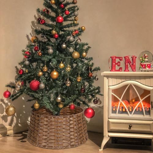 Blissun Christmas Tree Collar, Plastic Rattan Xmas Tree Ring, Round Farmhouse Christmas Tree Collar, Christmas Tree Skirt for Artificial Christmas Trees Decoration, Brown - Image 4