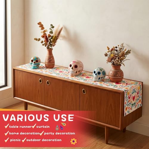 Gilprop 6 Pcs Mexican Fiesta Table Runner Mexico Cinco De Mayo Party Decoration 13 x 72 Inch Dia De Los Muertos Table Decoration Supply for Home Party Kitchen Dining Decor - Image 5
