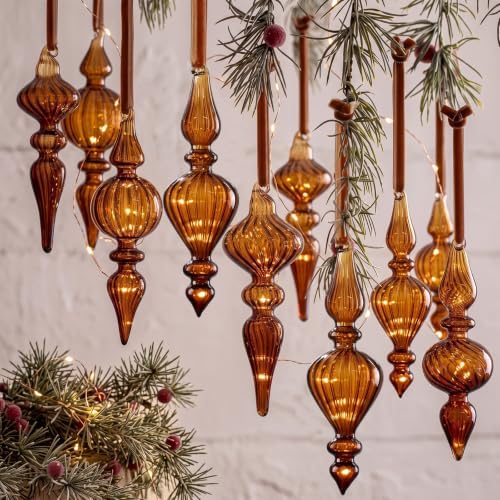 12 Pcs Vintage Glass Finial Christmas Ornaments, Dark Brown by Sonwyoung