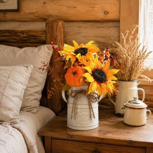 Fall Thanksgiving Centerpieces for Dinner Tables, Faux Floral Metal Potted Plants with Maple Leaf Pumpkin Berry Stems, for Indoor Kitchen Home Autumn Farmhouse Mantel Decor - Image 7